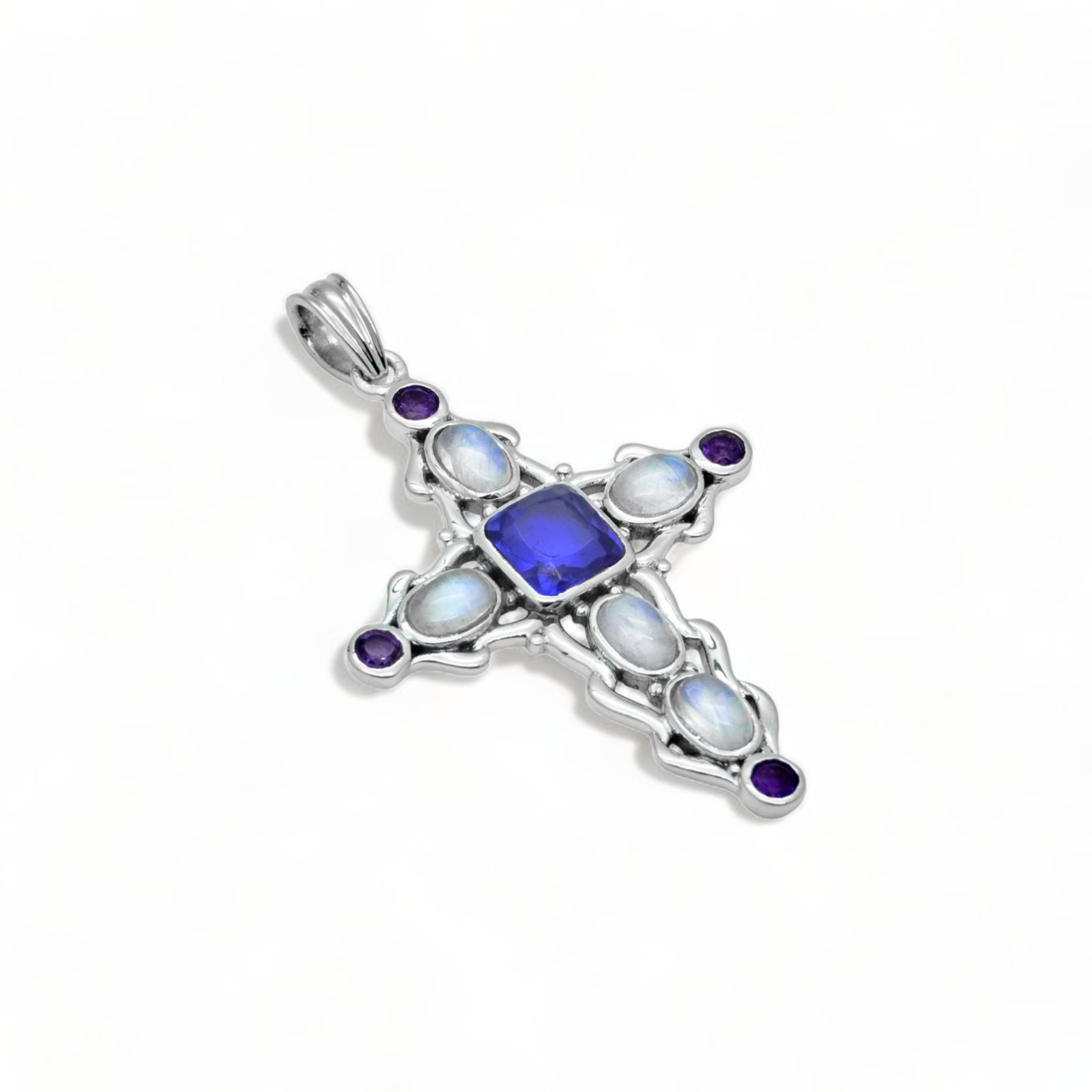 Amethyst And Moonstone Cross Pendant Sterling Silver 925 Christian Jewelry Gift