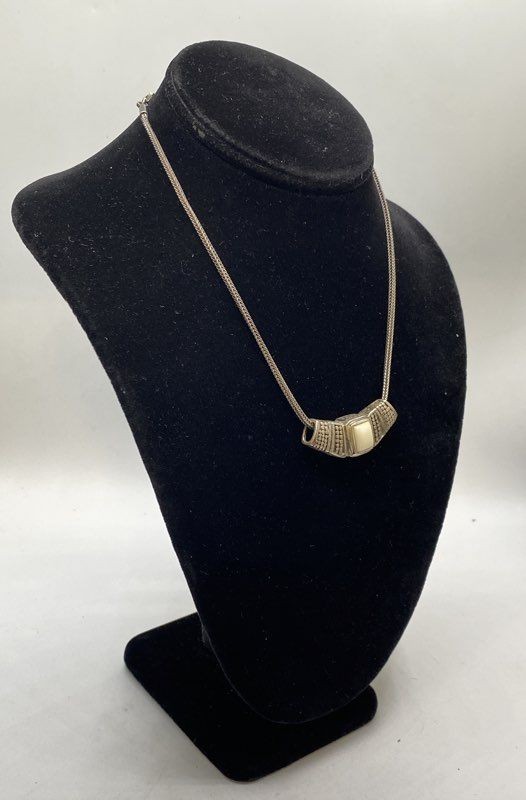Sterling Silver 925 White Gemstone Pendant Necklace Spiga Wheat Chain 16.5″ 20g