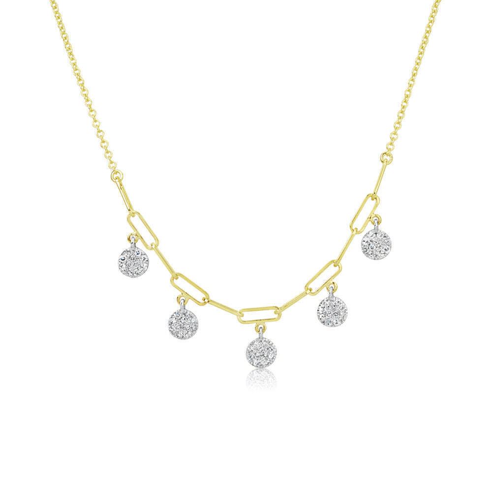 14K Gold Paperclip Necklace with Diamond Disk Charms Fine Jewelry Gift For Women