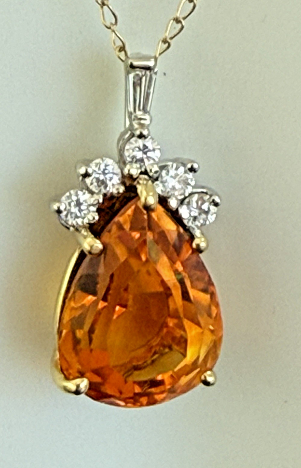 14K Yellow White Gold Pear Cut Madeira Citrine Baguette Round Diamond Pendant