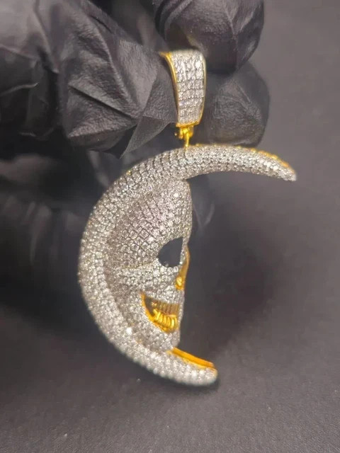 3.00Ct Round Cut Real Moissanite Moon Face Men’s Pendant 14k Yellow Gold Plated