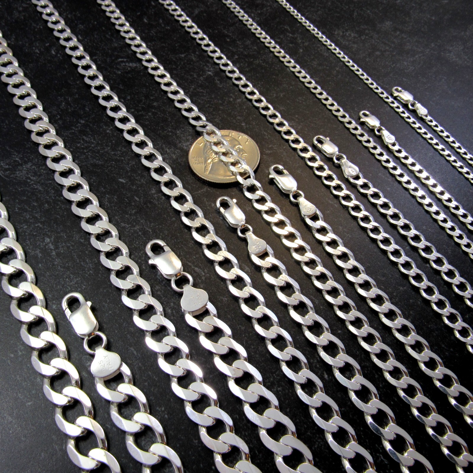 Solid 925 Sterling Silver Italian Curb Link Chain, Men’s Bracelet or Necklace