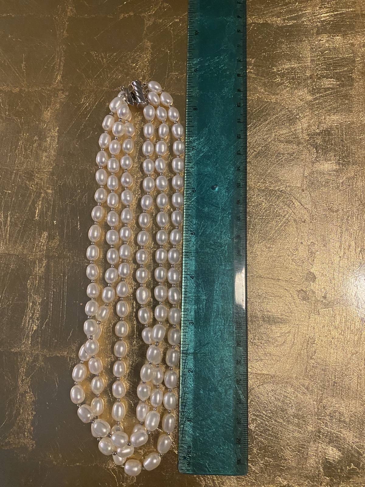 Vintage Imperial Pearl Syndicate 3 Strand Baroque Necklace Earring Set 14k 925.