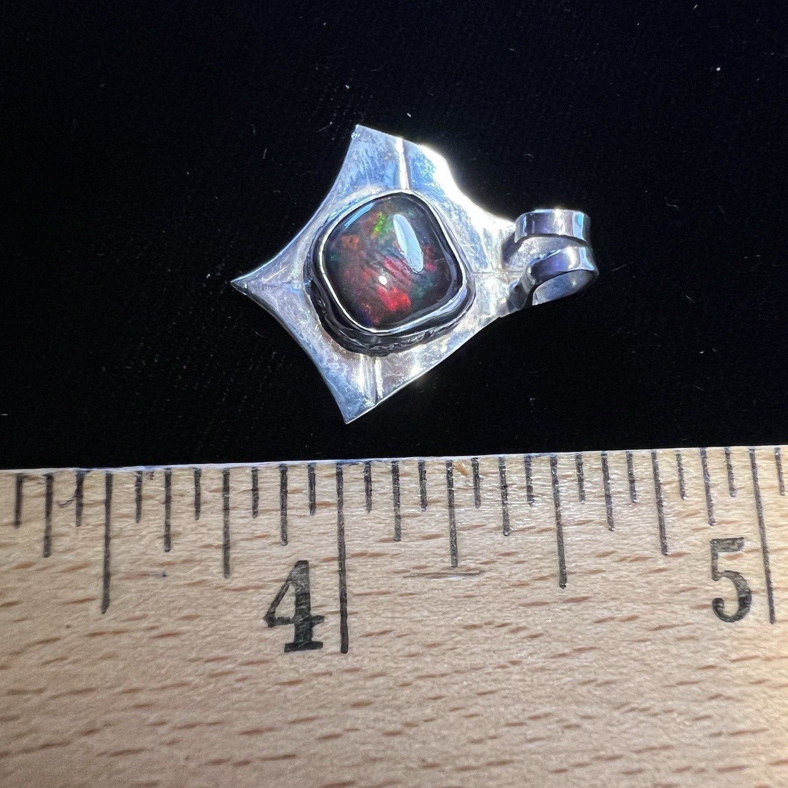 Gorgeous Australian Black Opal .Sterling Silver Pendant – Tons of FIRE + COLOR!!