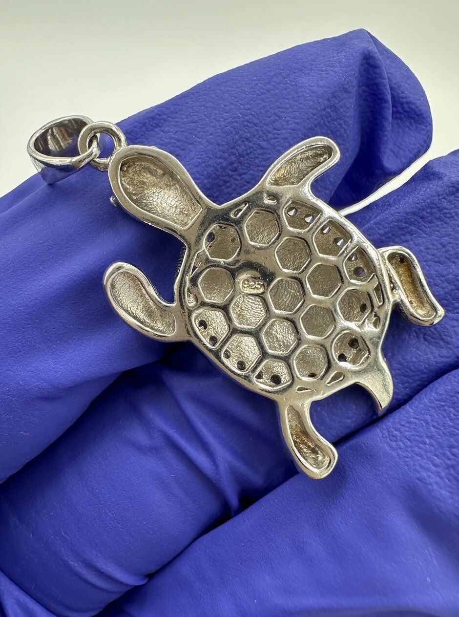 NEW Sterling Silver 925 Female Multicolor Opal Cute Sea Turtle Pendant 1.4”