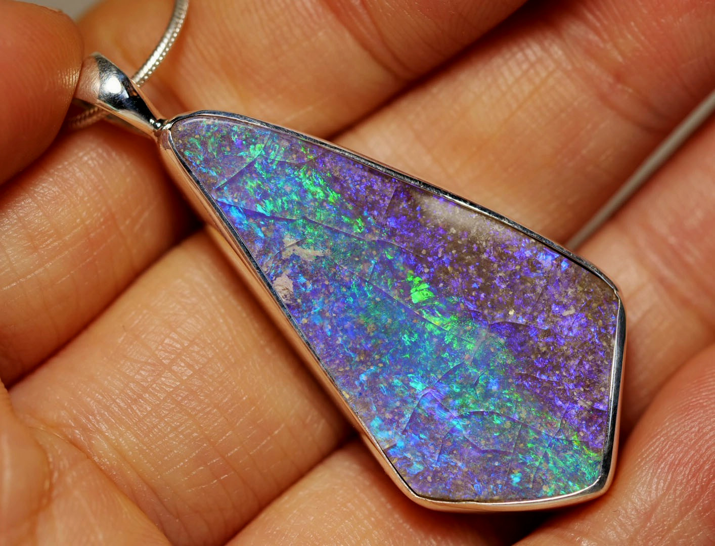 BIG Australian Natural Andamooka Painted Lady Opal Silver 925 Pendant Hallmarked