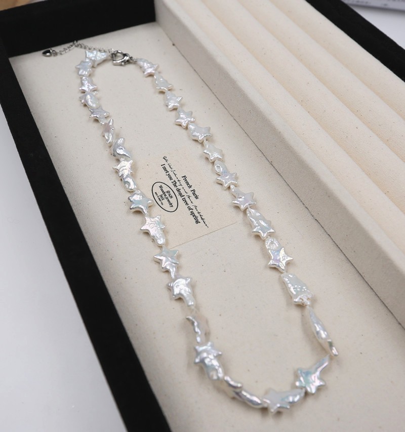 charm night stars 10x15mm white baroque keshi reborn southsea pearl necklace 18″