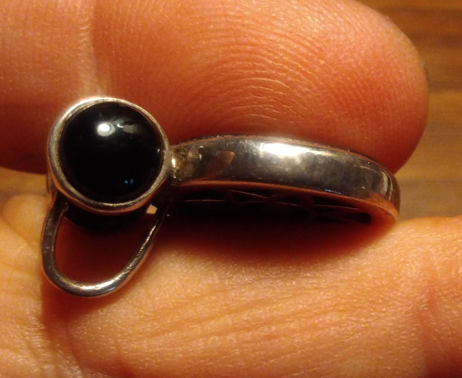925 STERLING SILVER ONYX NECKLACE Pendant Mother Pearl MOP THAI Vtg Round Thick