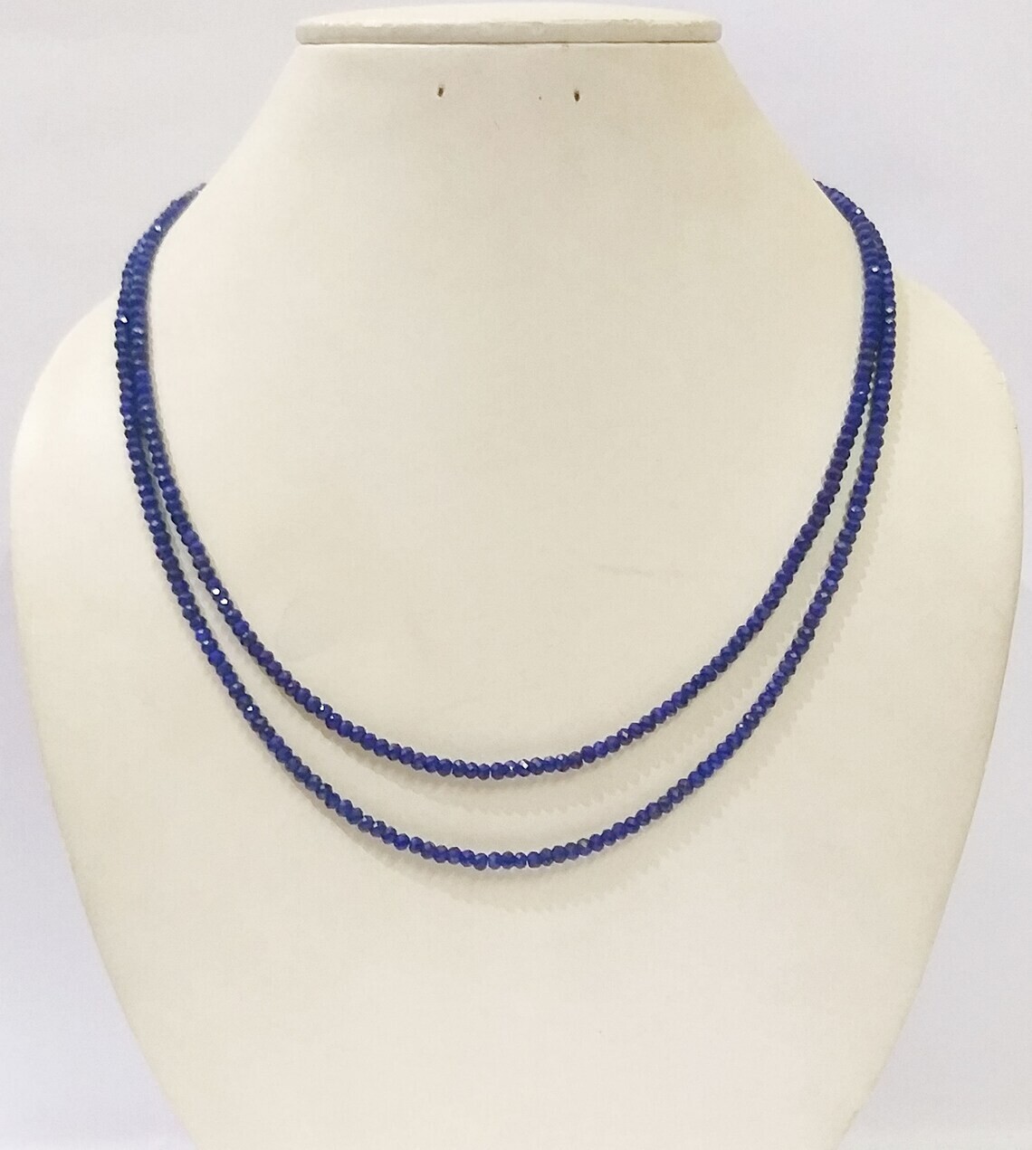 A+++ Two Layer Blue Sapphire Faceted Round Gemstone Beads Handmade Necklace 18”