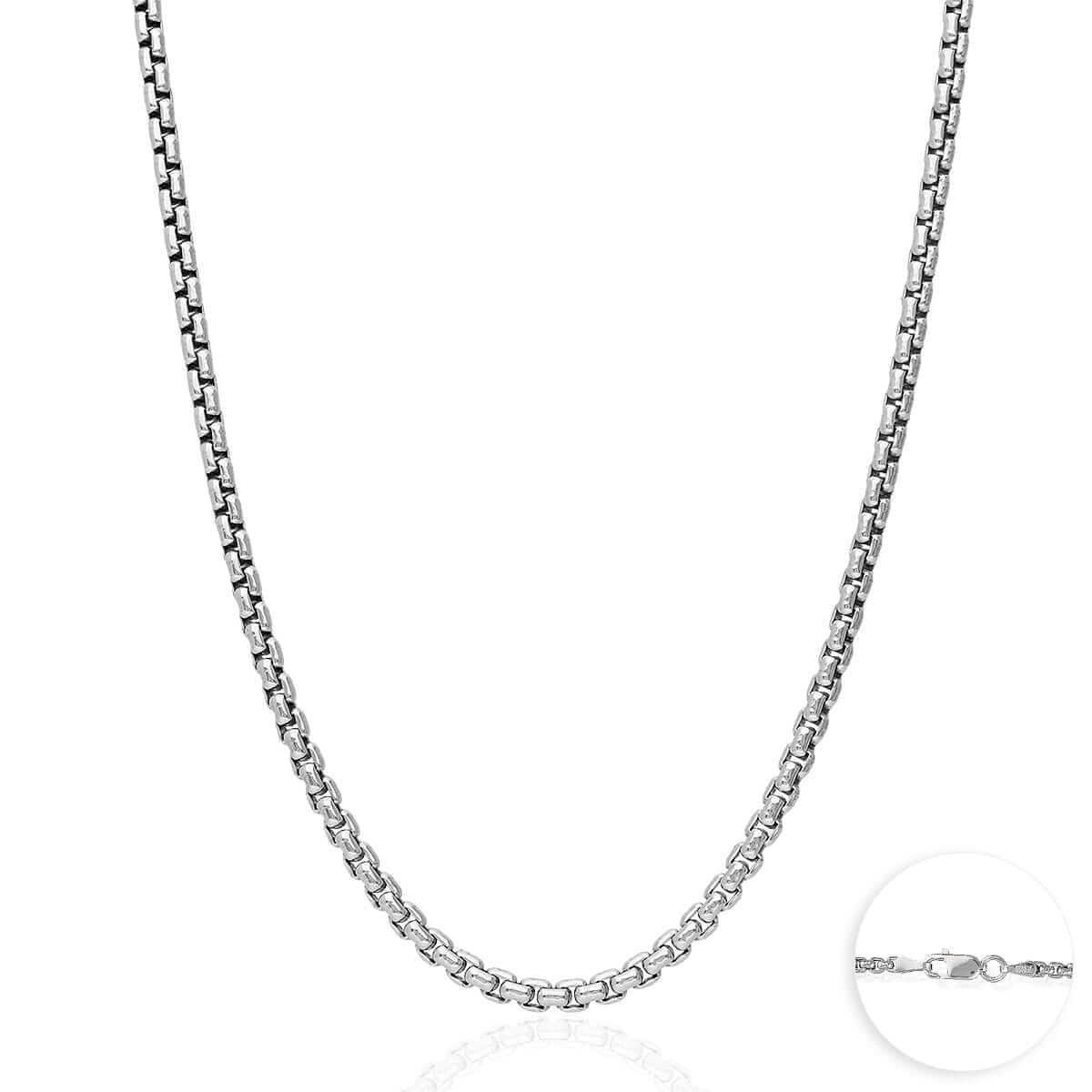 925 Sterling Silver Rhodium Italian Solid Round Box Chain 0.85-3.7mm 16-30″