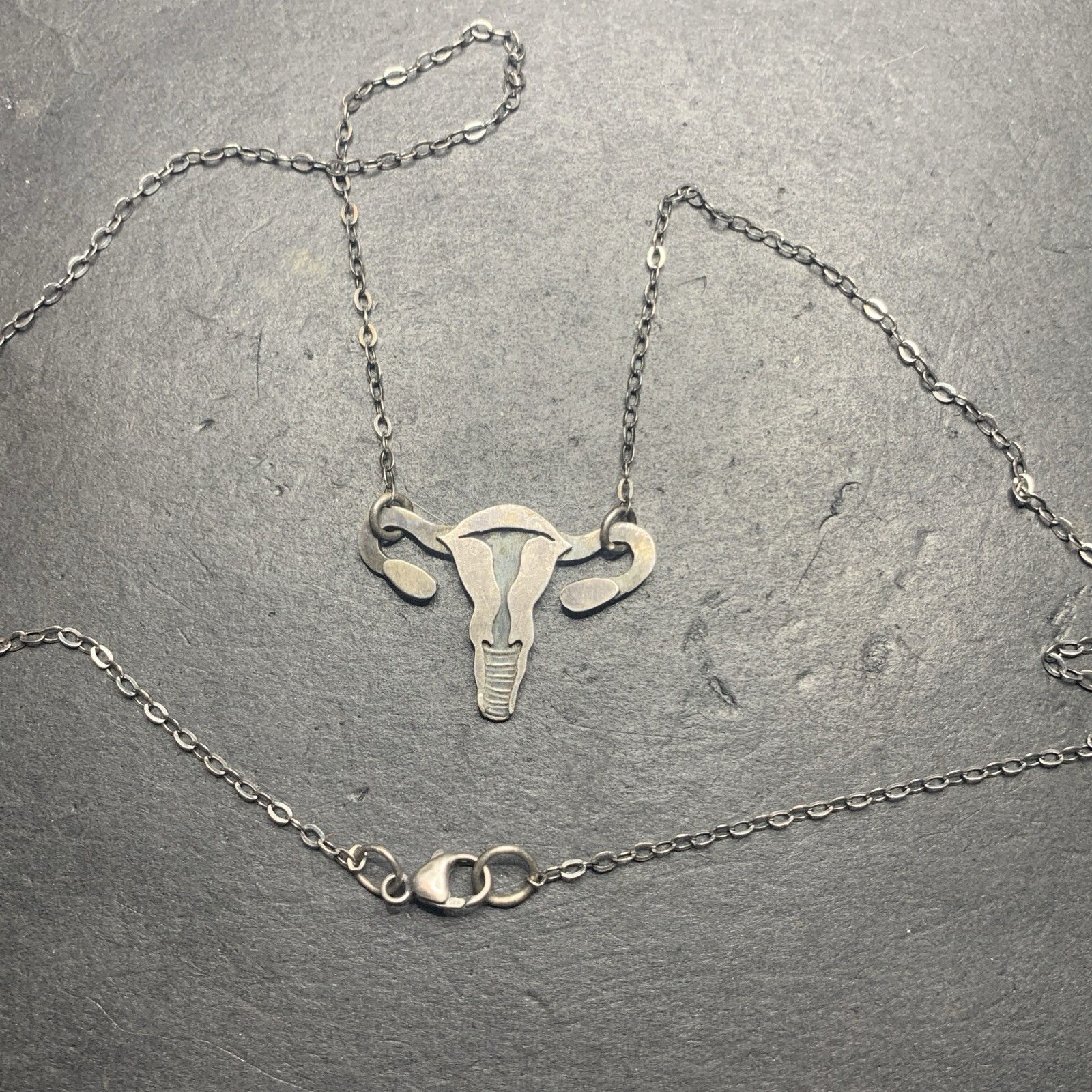 Sterling Silver 925 Lot Necklace Pendant E27 Pelvis Cervix Ovary Female Strange