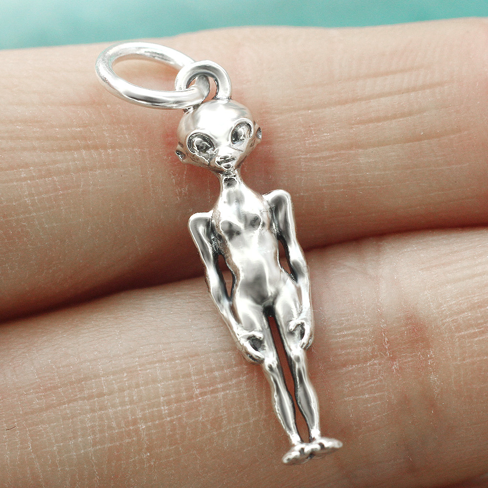 925 Sterling Silver 3D Alien Men Pendant Charm Space Sci-Fi Cosmic Travel Gift
