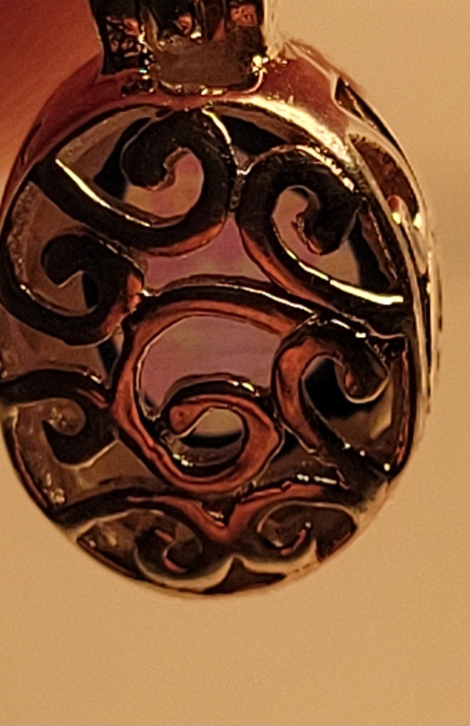 Sterling Silver 925 Filigree Pendant blue green oval charm beautiful hearts