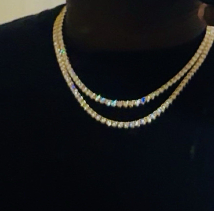 2 5mm Yellow Gold Round White Diamond Tennis Chain Necklaces. Lengths 20” & 22”