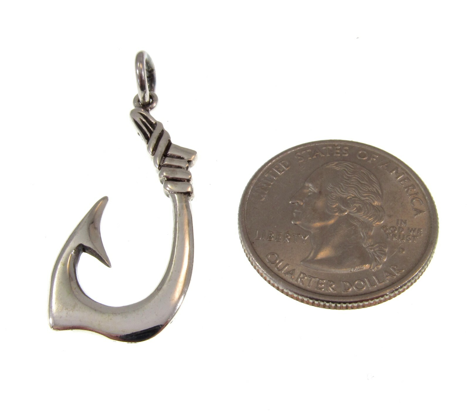 Handcrafted Solid 925 Sterling Silver 3D Nautical Barbed FISH J HOOK Pendant
