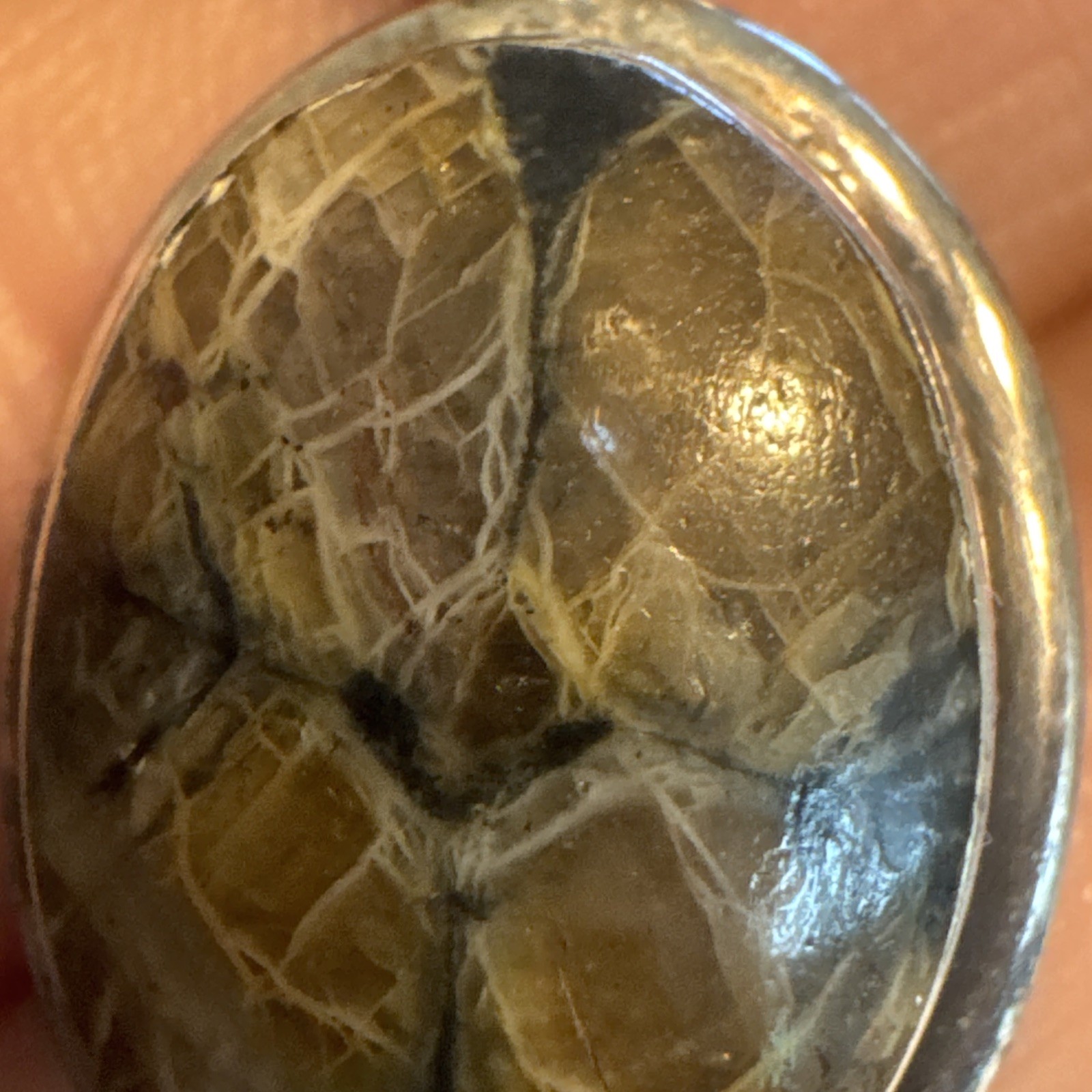 Vintage 970 silver Cabochon Brown Nature pendant Round Classic Beauty Boho