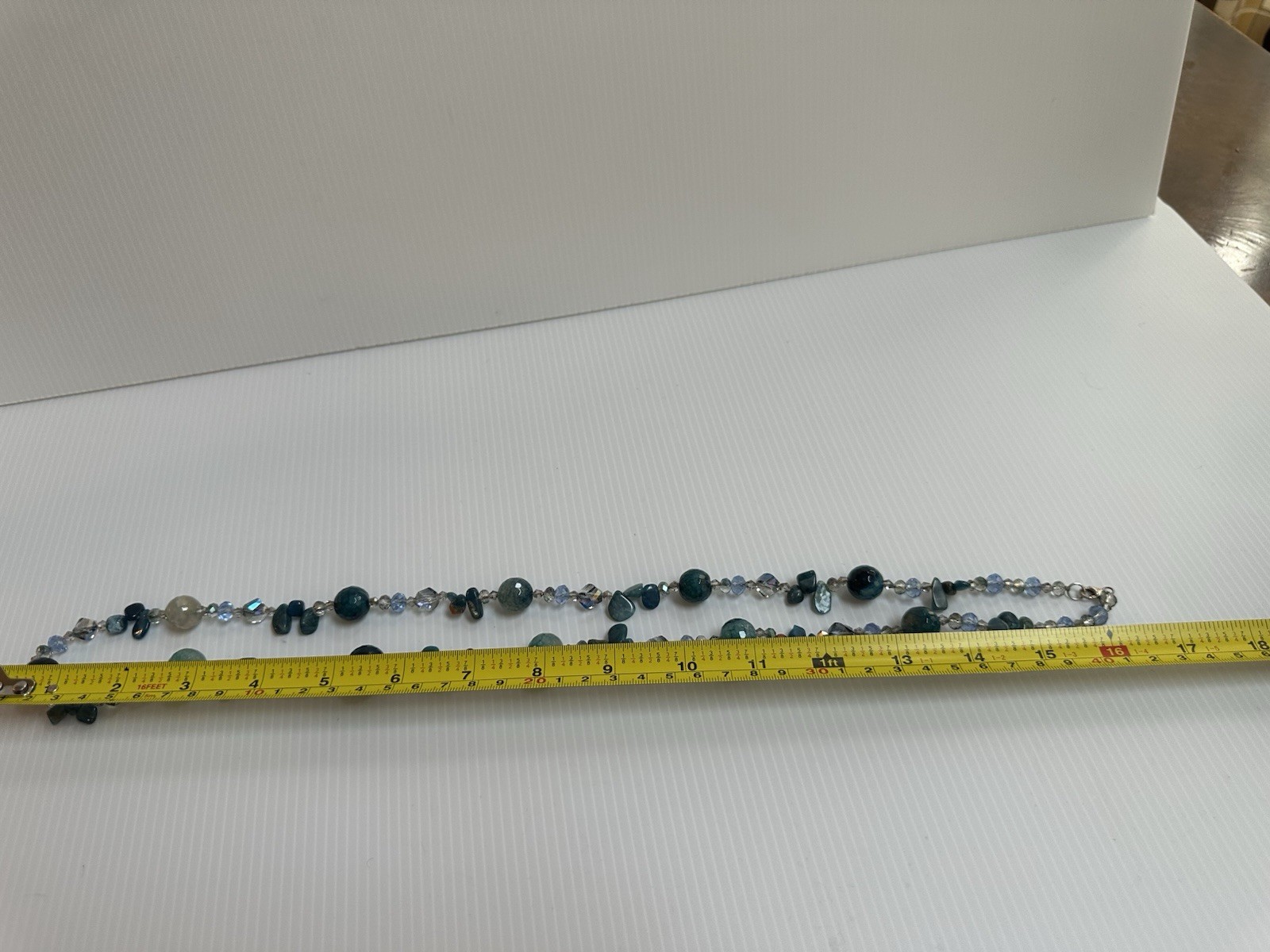 925 STERLING SILVER CLASP CHRYSOBERYL INDICOLITE STONES GREEN BLUE 34” NECKLACE