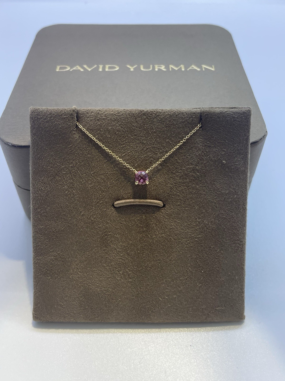 David Yurman Micro Chatelaine Pendant Necklace 18k YG Pink Tourmaline 5mm