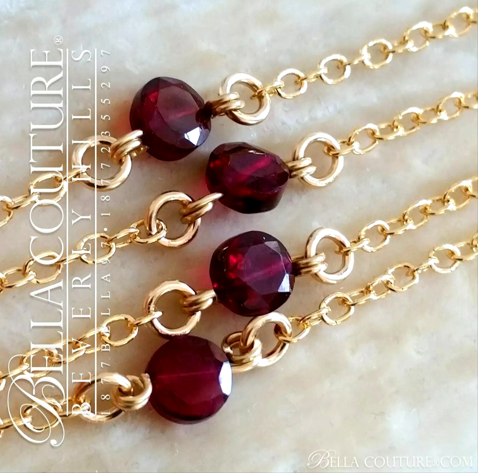 NEW RARE 14K YELLOW GOLD GARNET ANTIQUE VICTORIAN ROSE CUT STATION NECKLACE 18″