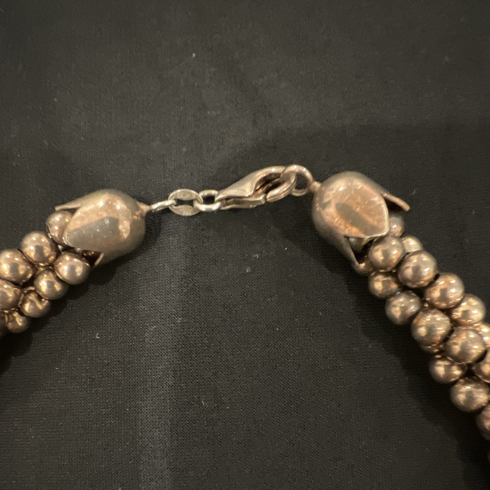 Signed 925 Sterling Silver Double Strand Beaded Ball Necklace 8in Lobster Clasp