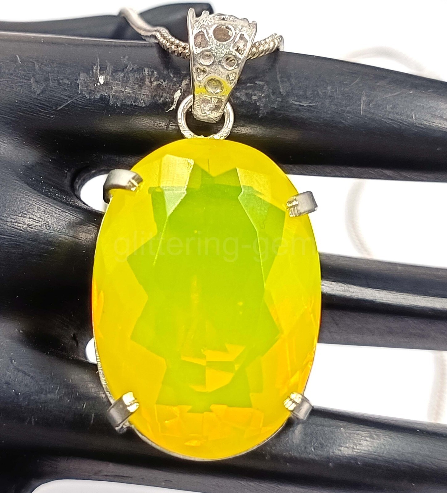 Natural 76.55 Ct Yellow Opal Oval Cut 925 Solid Silver Pendant IGL Gemstone 5MSU