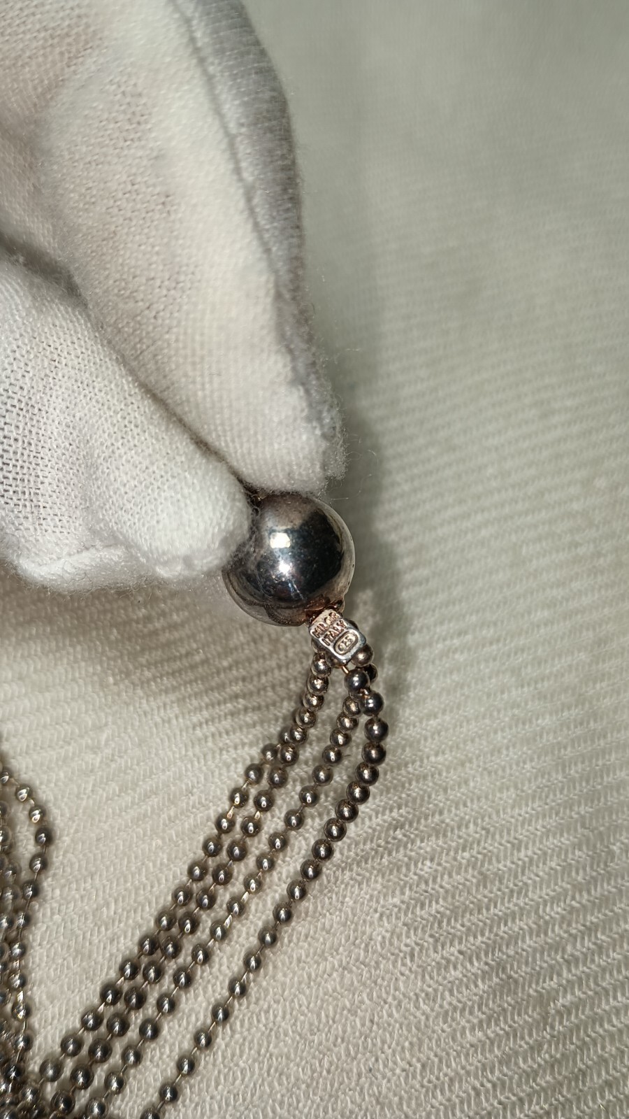 Milor Italy Sterling Silver Ball Chain Tassel Lariat Long Necklace 36 In
