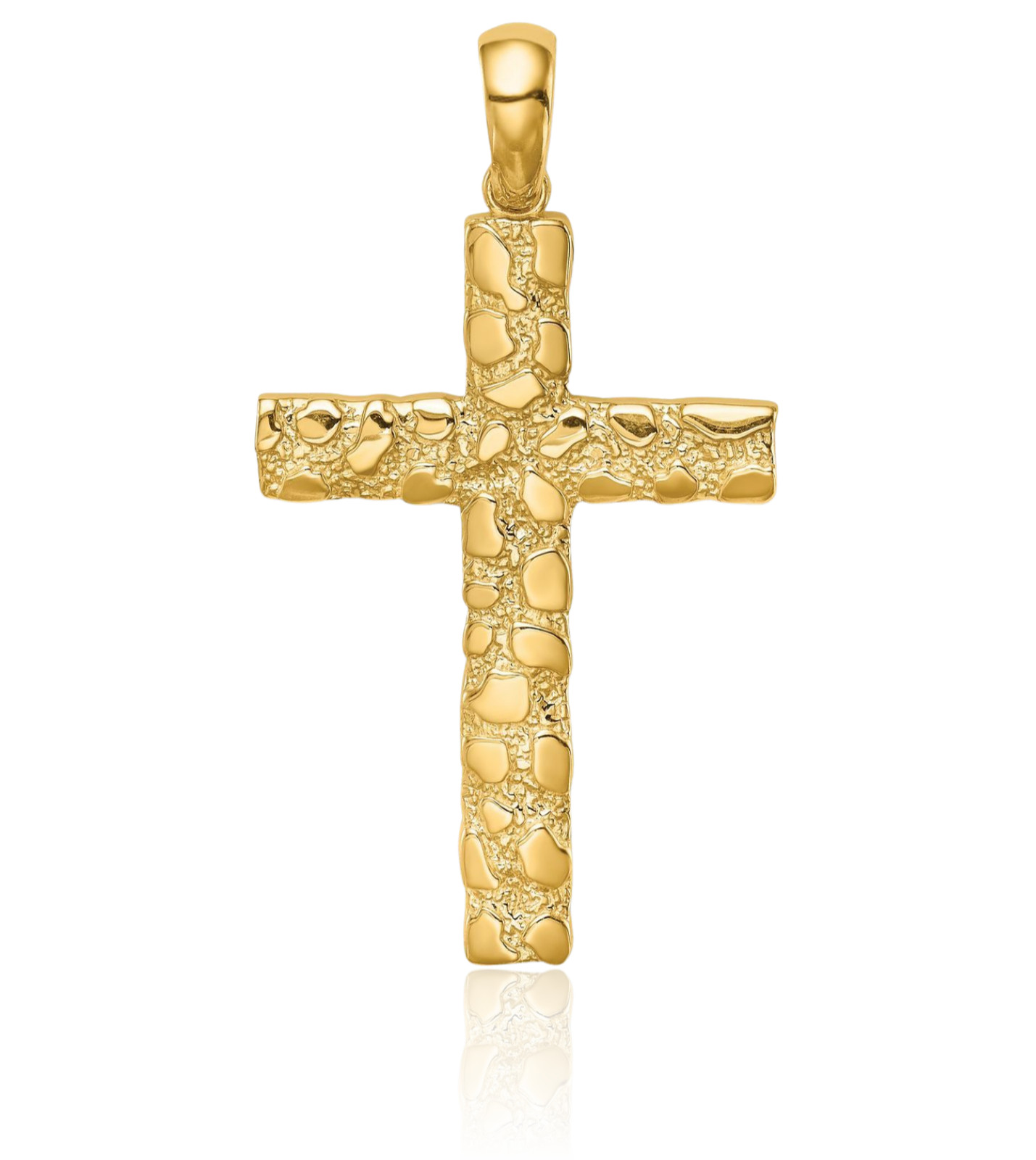 10K Solid Yellow Gold Extra Large Nugget Cross Pendant Necklace 37mm 1-1/2 inch