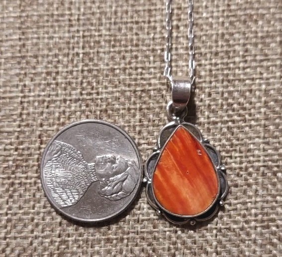 New Large Sterling Silver & Orange Red Spiny Oyster Pendant with Chain