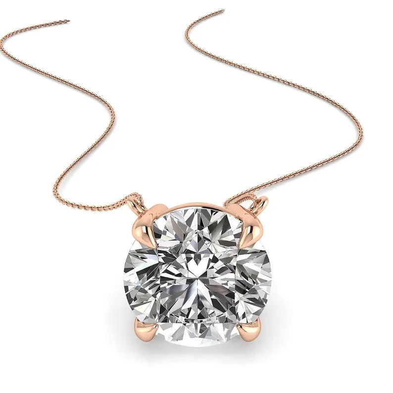 5.00 Ct Round-Cut EF/VS1 Lab Grown Diamond Prong Pendant Necklace 14k Rose Gold