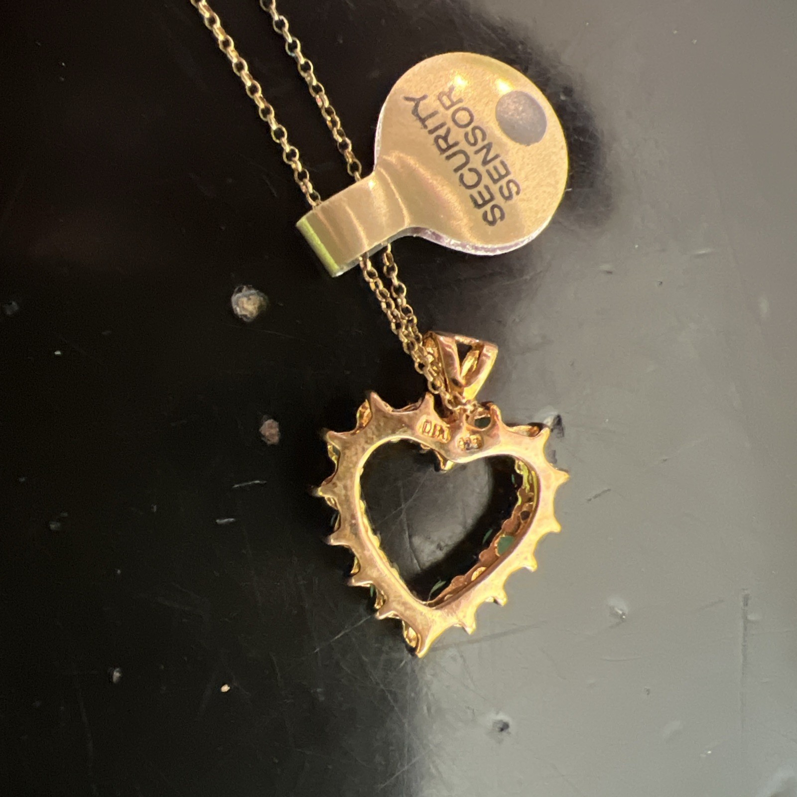18 KT Gold Over Sterling Silver Emerald And Diamond Heart Pendant & 18 In Chain