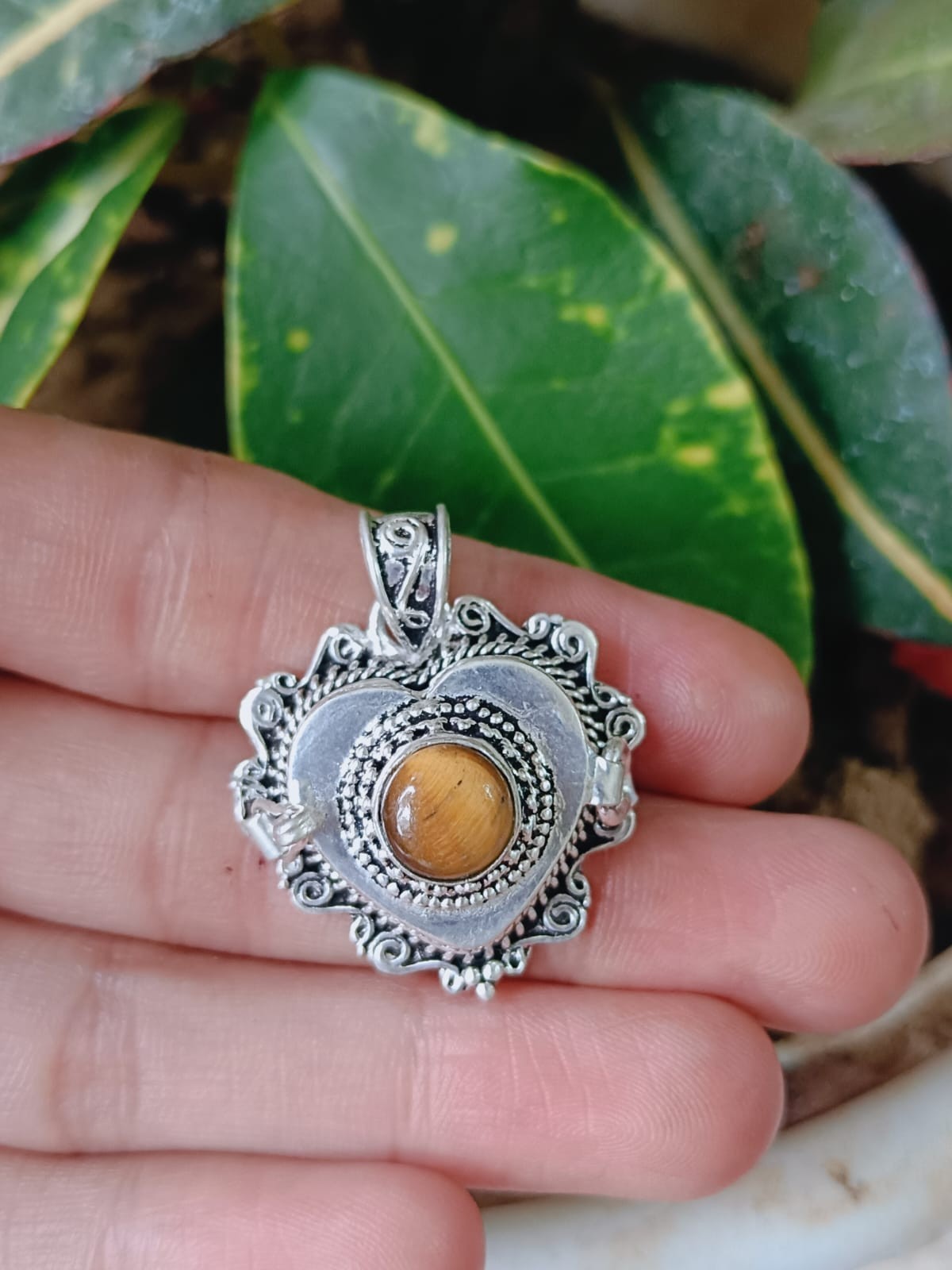 Tiger Eye Pendant,925 Sterling Silver,Secret Box,Heart Shape,Designer,Boho Gifts