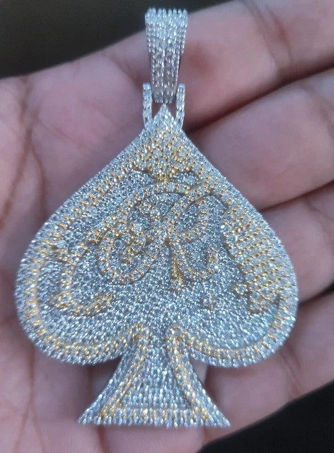 3Ct Round Real Moissanite Ace Spade Customized Pendant 14k Two Tone Gold Plated