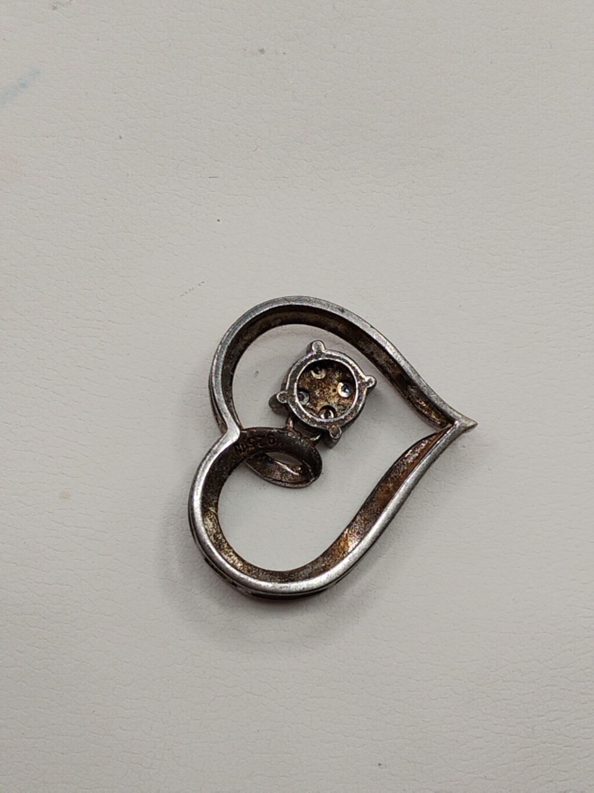 925 Sterling Silver Pave 1/10ctw Diamond Heart Pendant Pre-owned 2.1g