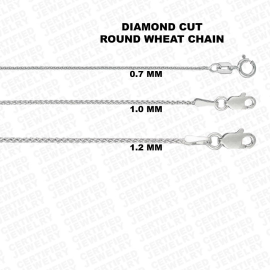 14K Solid White Gold Diamond Cut Wheat Chain Necklace. 0.7mm 1.0mm 1.2mm, 16-30″