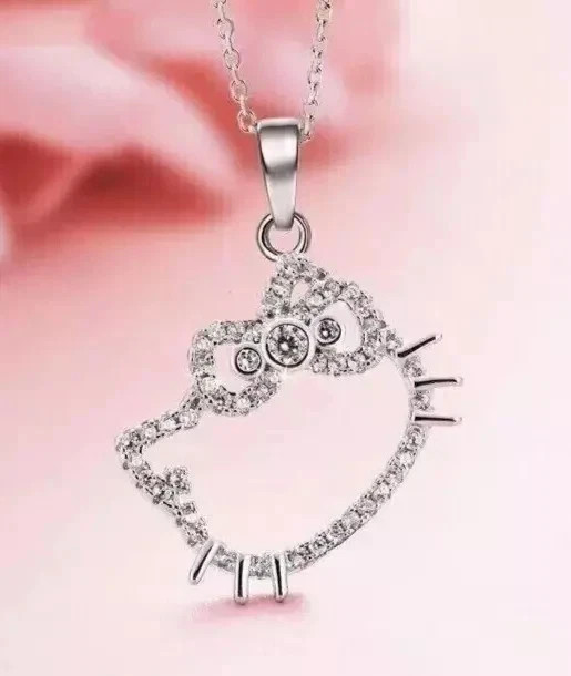 1.50Ct Round Lab Created Diamond Hello Kitty Cat Pendant 14K White Gold Plated