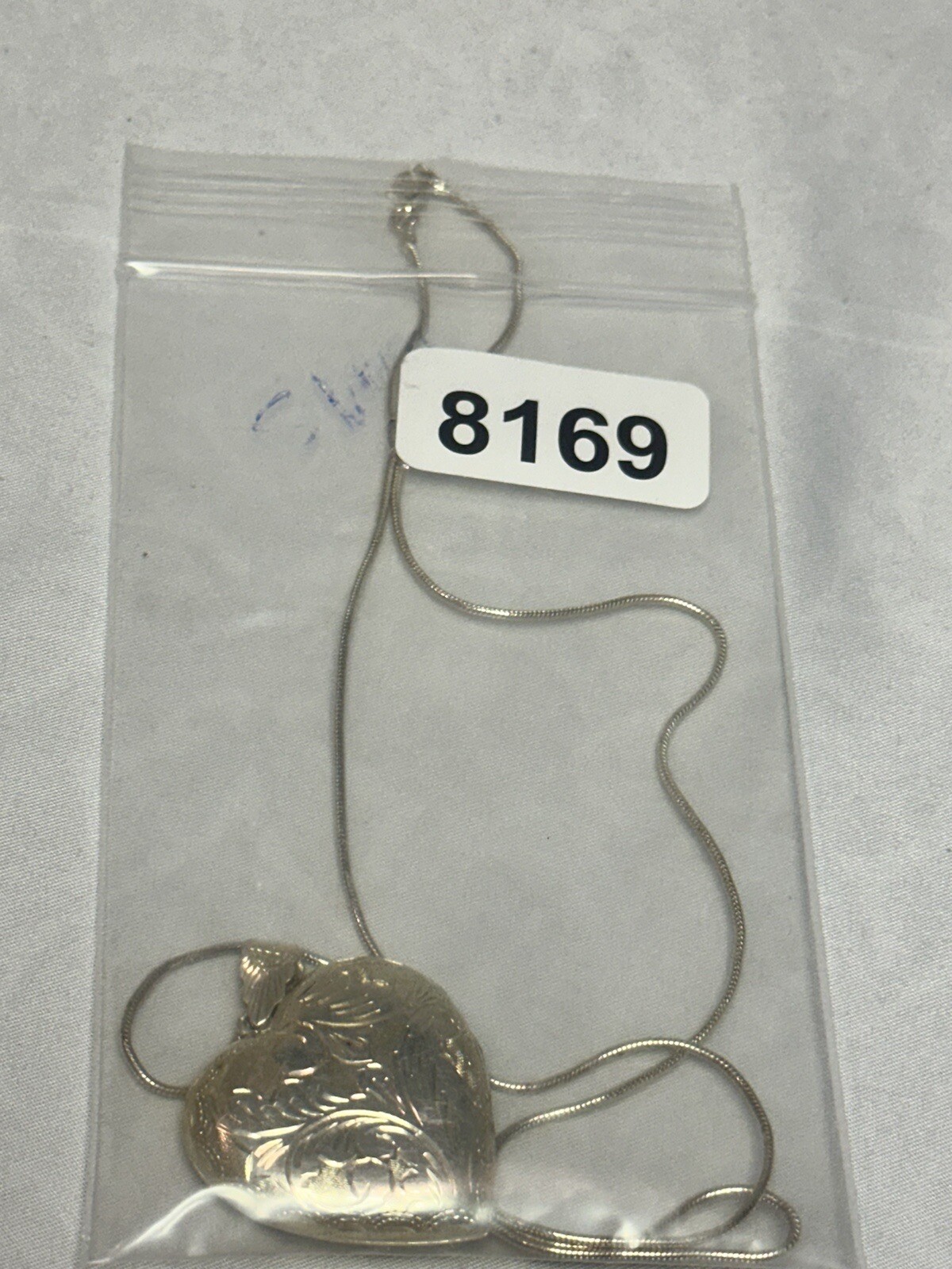 Sterling Silver 24” Snake Chain With Engraved Swirl Pattern Heart Locket 17.44g