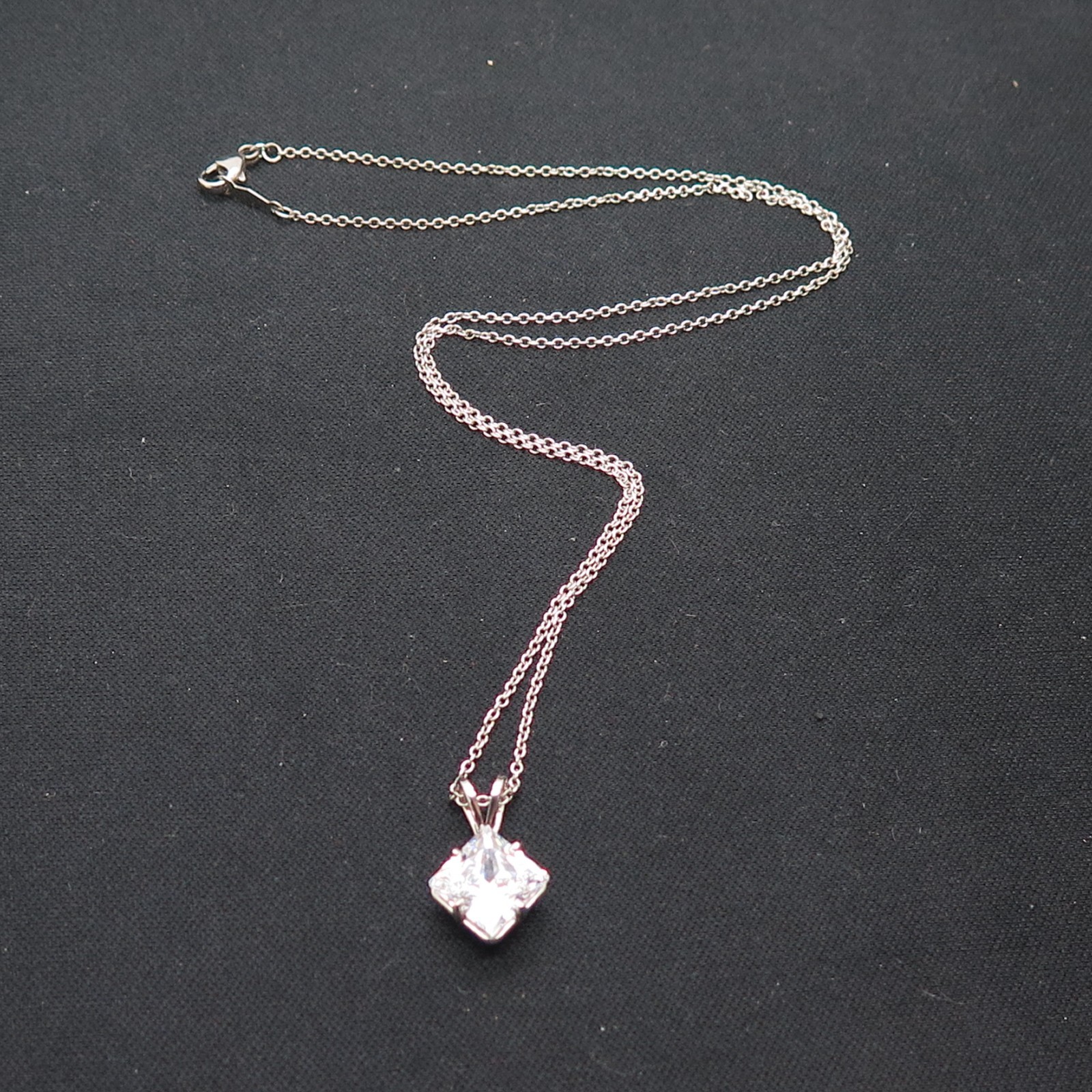 Platinum 950 Chain V Prong Princess-cut CZ Solitaire Pendant