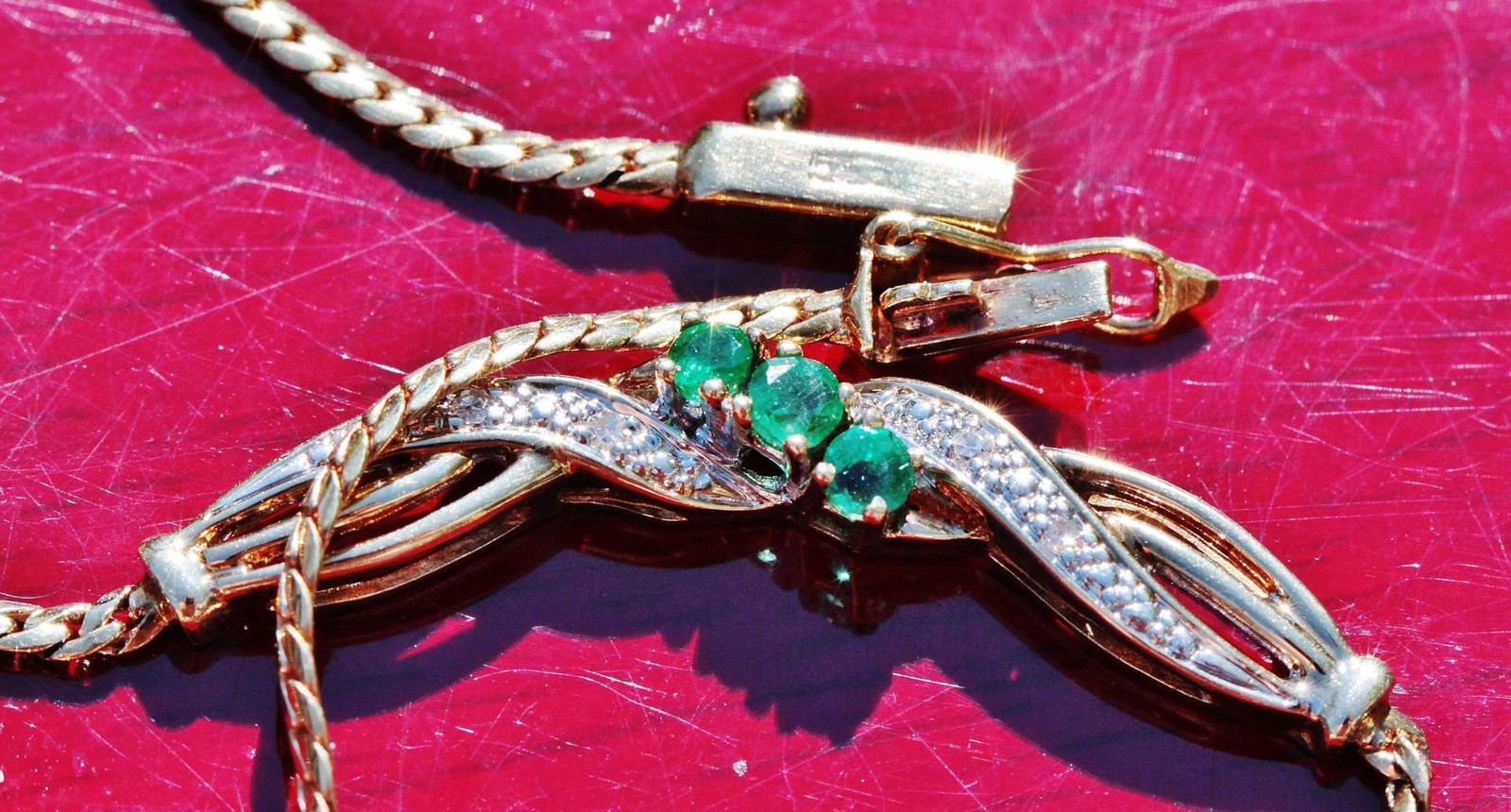 14k 585 gold 16.0″ necklace 0.17ct natural, treated emerald diamond 5.6gr #PN40