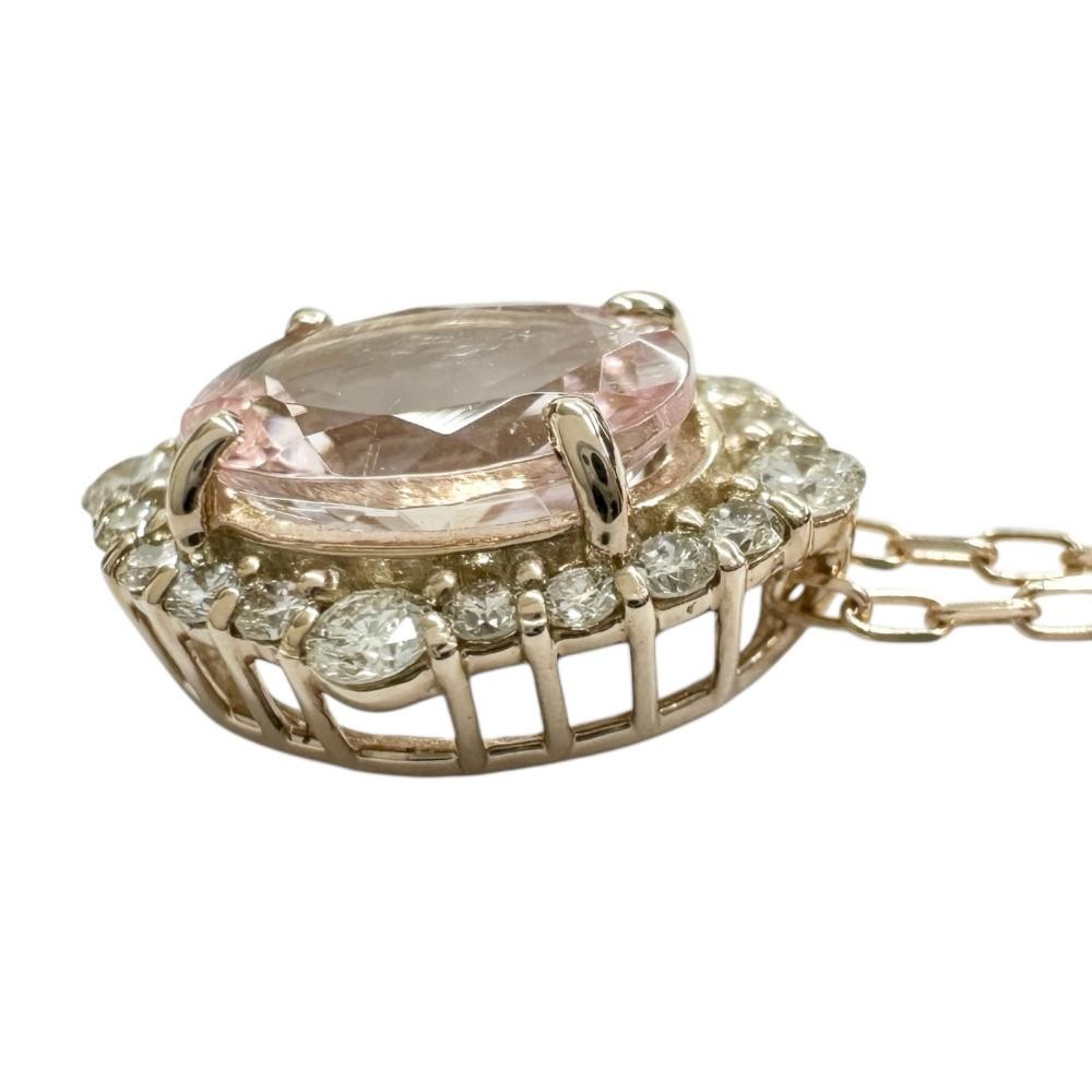 Morganite 0.70ct diamond 0.17ct Necklace K18PG pink gold 1.8g 17.7″ Women
