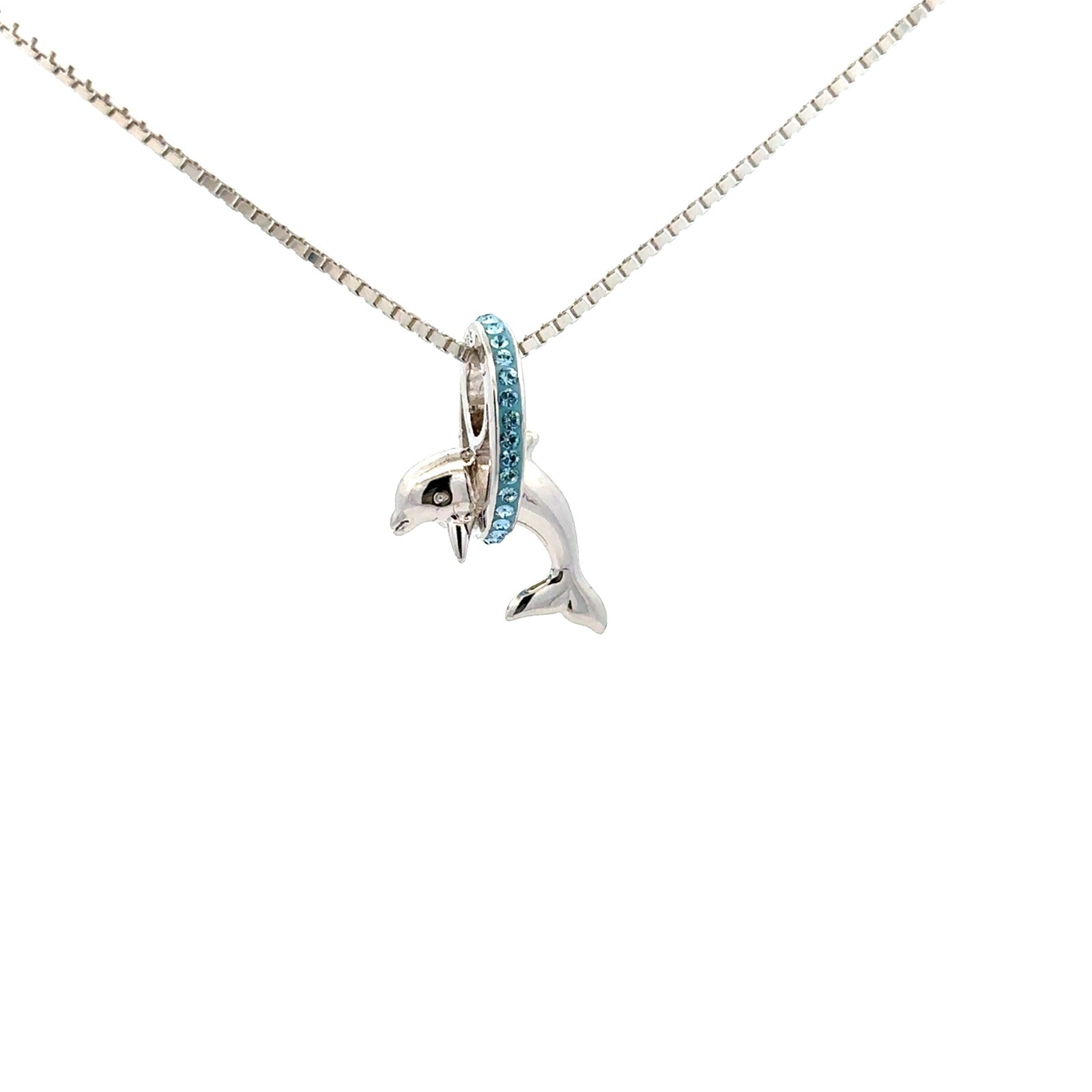 Sterling Silver Dolphin Pendant With CZ (1/2 x 3/4 Inch)
