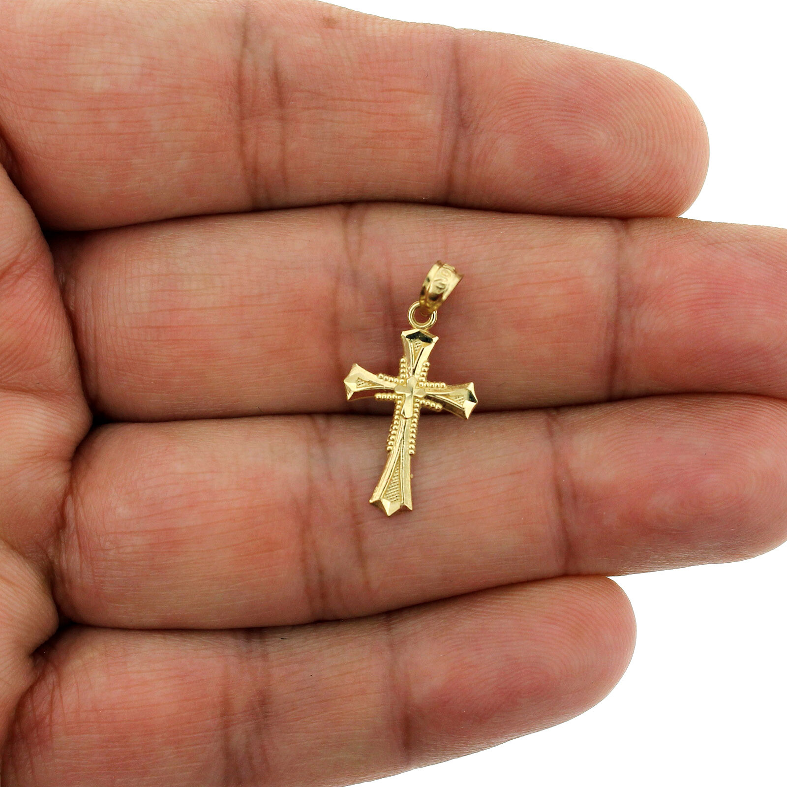 Real 10K Yellow Gold Diamond Cut Cross Charm Pendant & 2.5mm Rope Chain