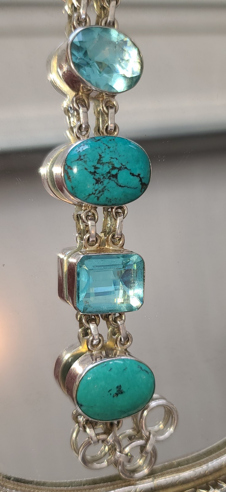 Stunning Sterling Silver Turquoise and Blue Topaz Adjustable Bracelet
