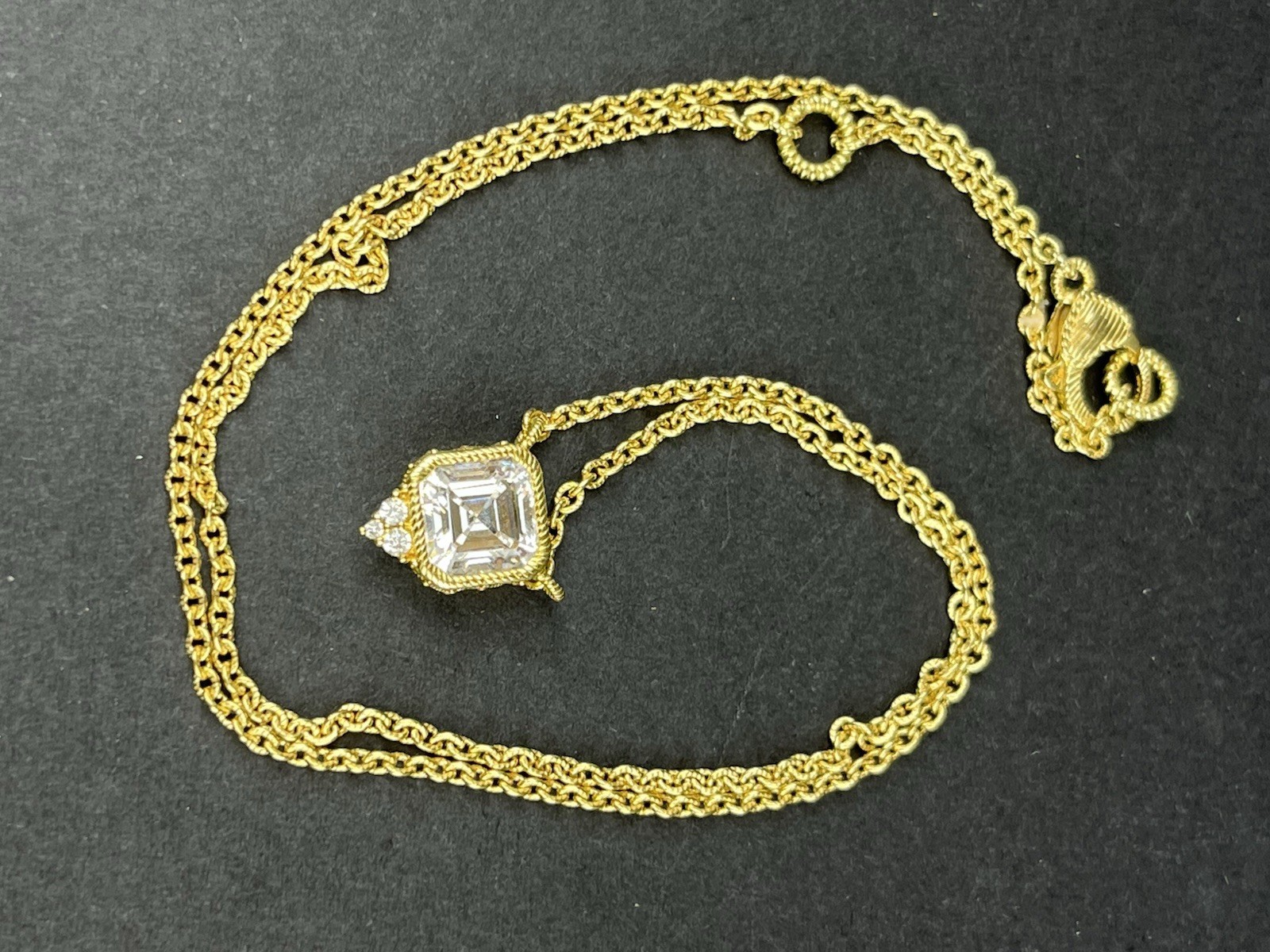 Judith Ripka 925 Gold Plated CZ Necklace Adjustable 18–20” Asscher Pendant