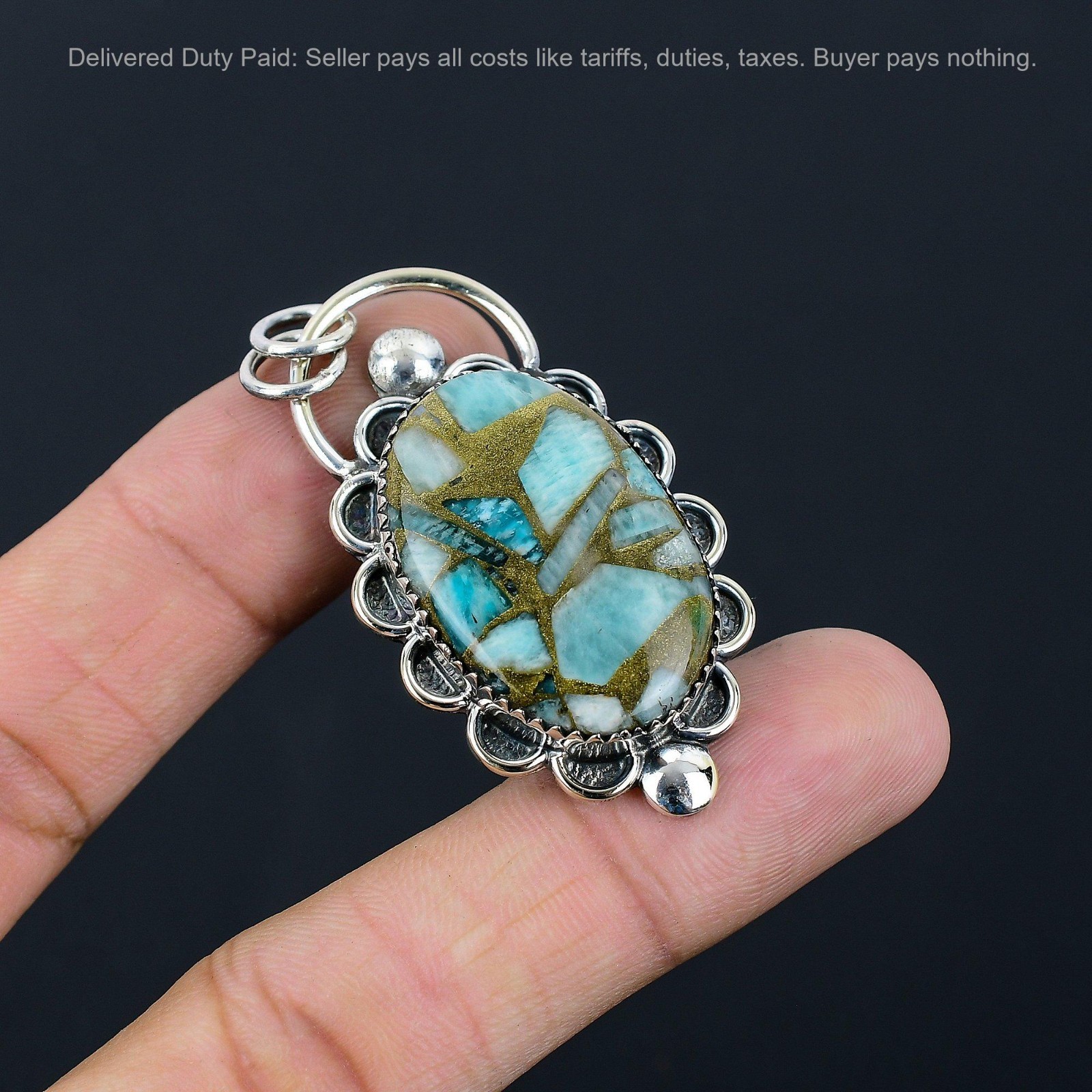 Natural Copper Amazonite Anniversary Birthday Wedding Trendy Pendant 925 Silver