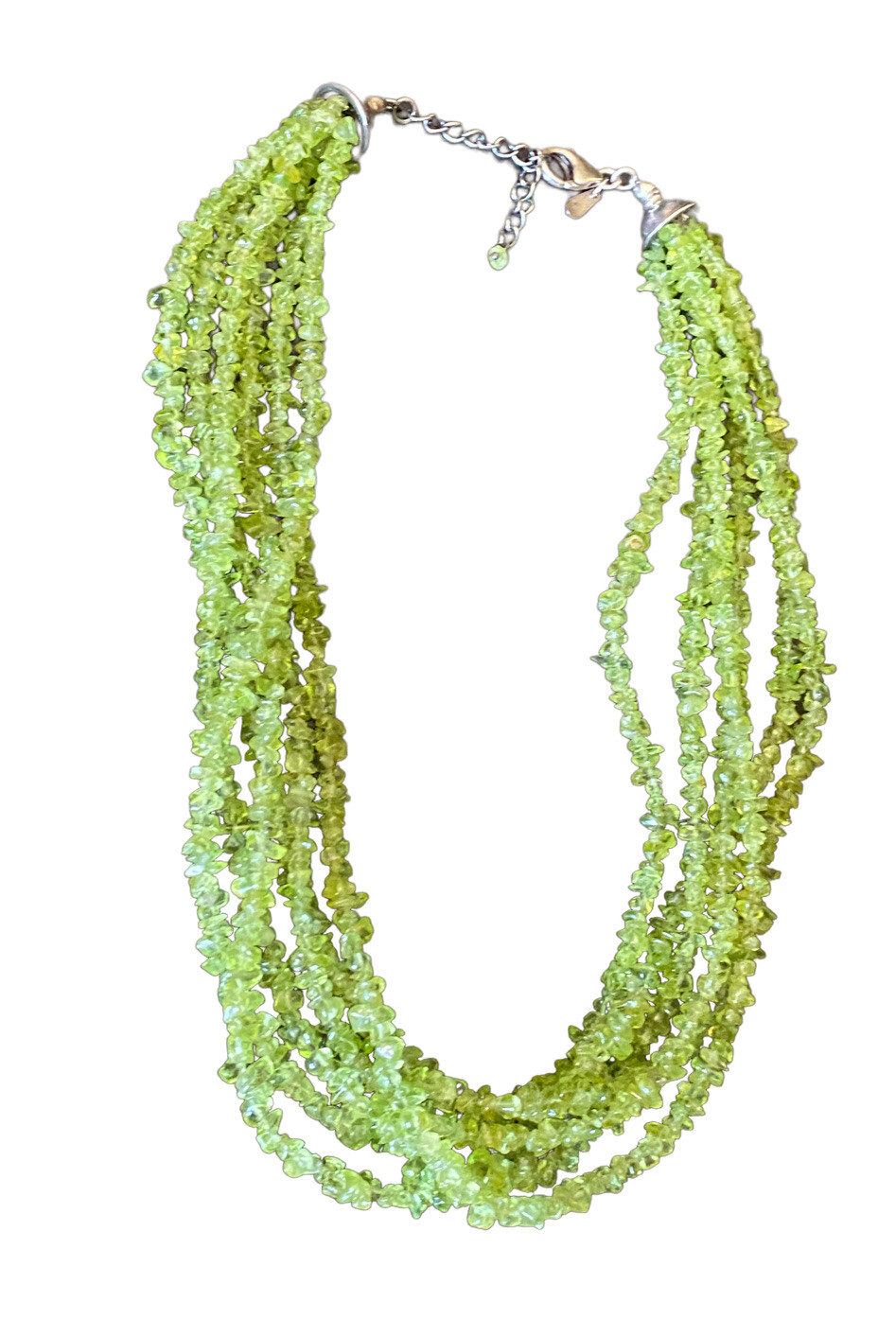 Sterling Silver Necklace 6 Strand Peridot Nugget 20 Inches Estate