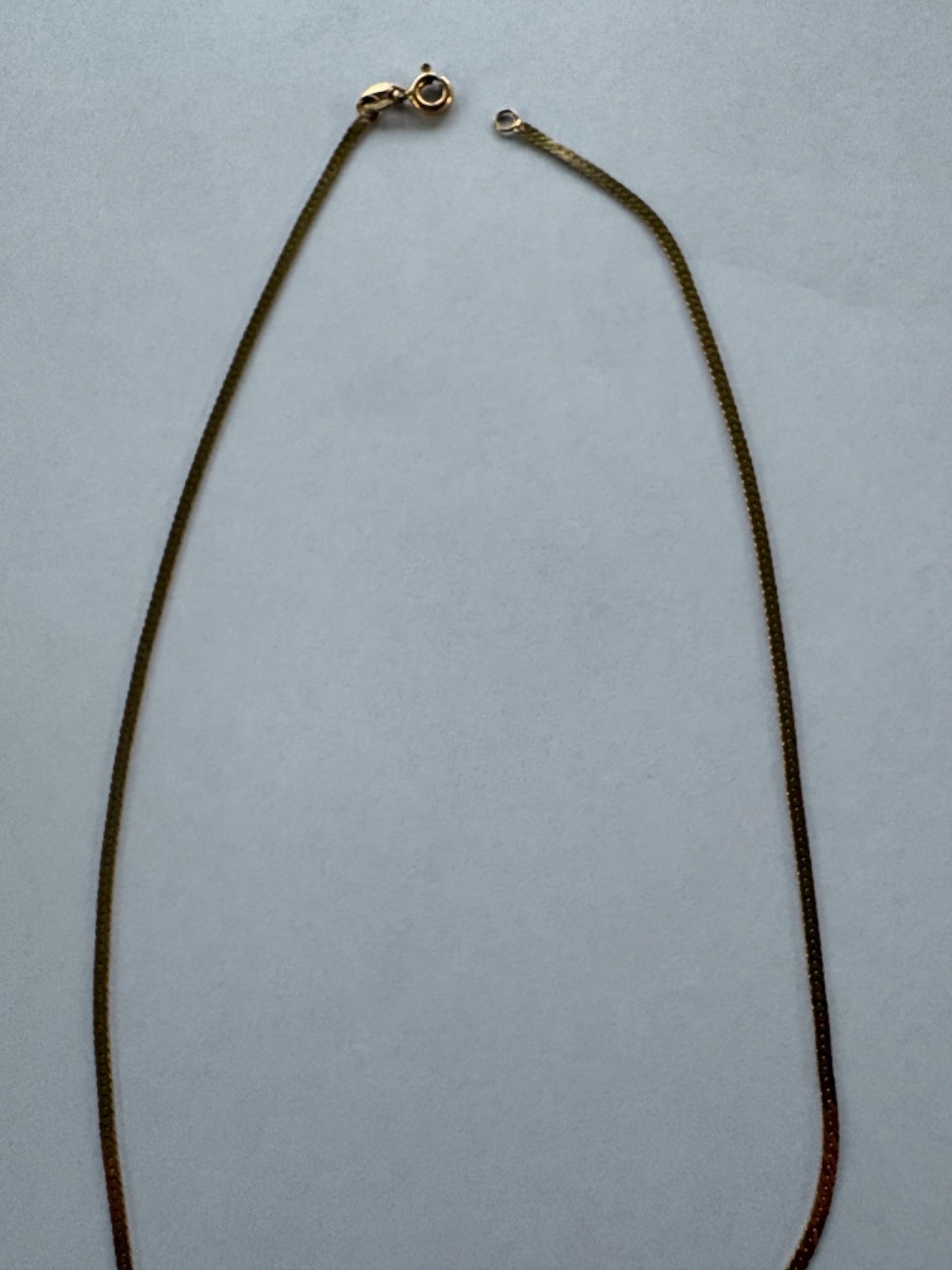 14K GOLD CHAIN NECKLACE, FLAT HERRINGBONE, 16″, PENDANT with SMALL DIAMONDS