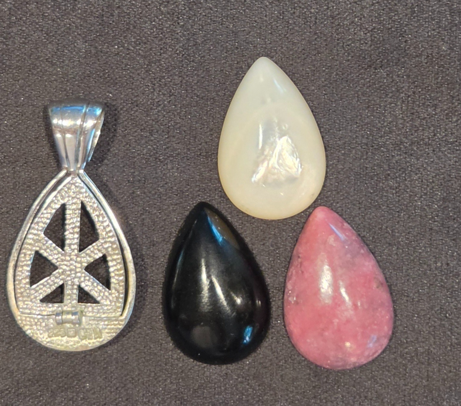 Vintage 925 Sterling Silver Interchangeable Cabochon Enhancer Pendant Set 3 Ston