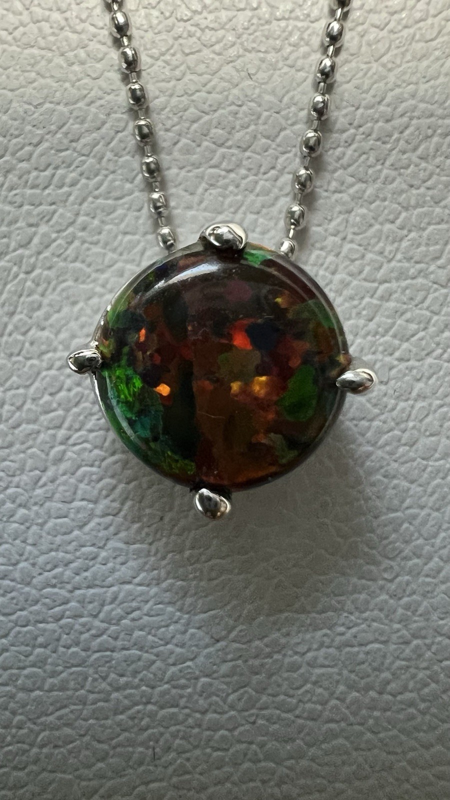 925 Sterling Silver Round Multicolor Black Opal Pendant Necklace Ball Chain 16”