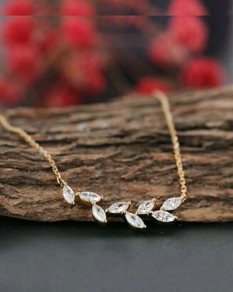 1Ct Marquise Cut 14K Yellow Gold Plated Lab-Created Diamond Women Gift Pendant