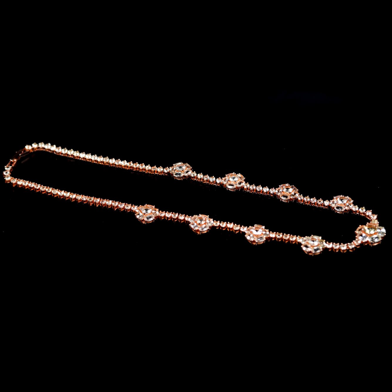 925 Sterling Silver White Beryl Zircon Necklace 16.5 in Rose Gold Coated